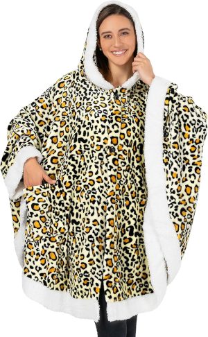 Cozy Super Soft Shawl Only Weighs 1 Pound Has 2 Pockets, Hood and Button Option to Make Sleeves - Cheetah Yellow