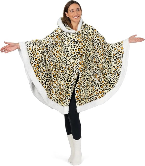 Cozy Super Soft Shawl Only Weighs 1 Pound Has 2 Pockets, Hood and Button Option to Make Sleeves - Cheetah Yellow - Image 6