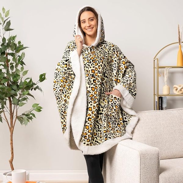 Cozy Super Soft Shawl Only Weighs 1 Pound Has 2 Pockets, Hood and Button Option to Make Sleeves - Cheetah Yellow - Image 3