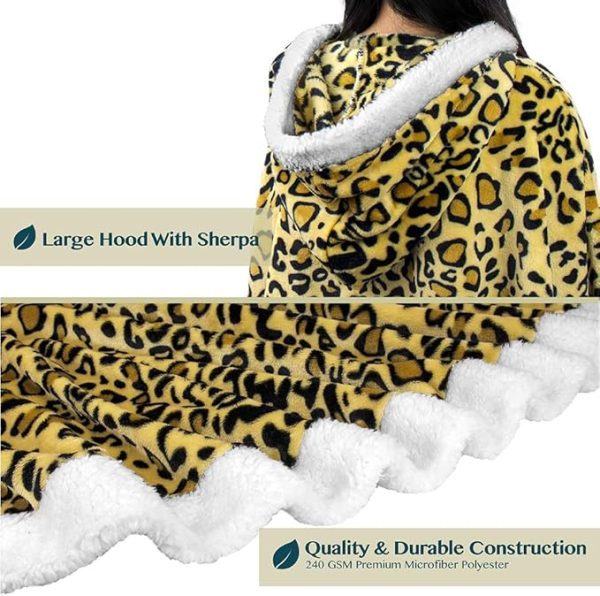Cozy Super Soft Shawl Only Weighs 1 Pound Has 2 Pockets, Hood and Button Option to Make Sleeves - Cheetah Yellow - Image 2
