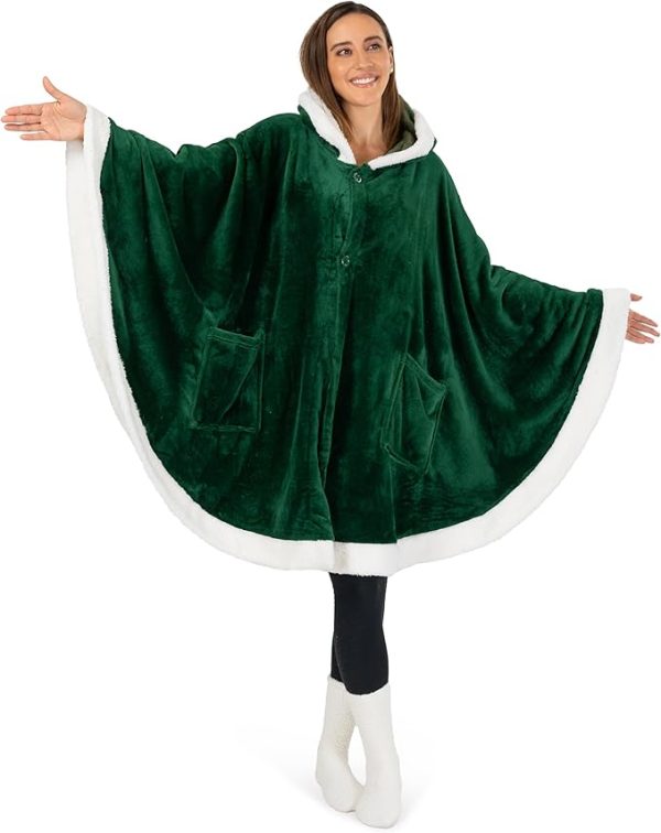Cozy Super Soft Shawl Only Weighs 1 Pound Has 2 Pockets, Hood and Button Option to Make Sleeves - Emerald Green - Image 6