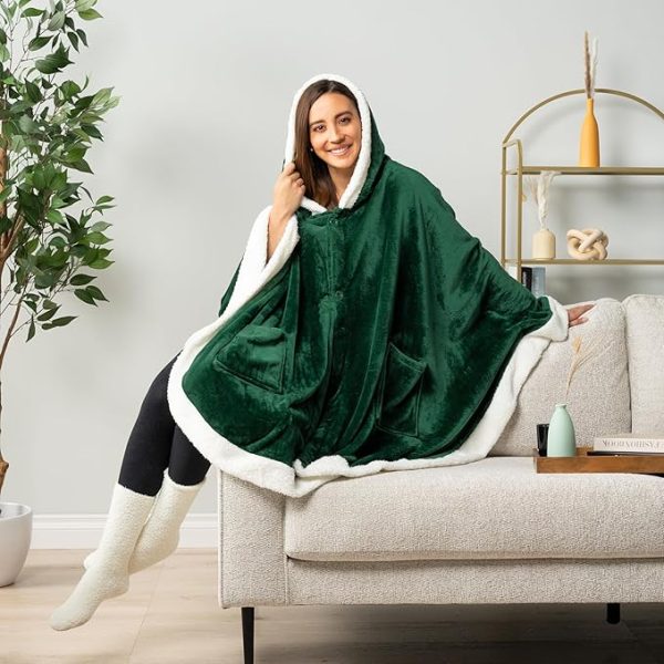 Cozy Super Soft Shawl Only Weighs 1 Pound Has 2 Pockets, Hood and Button Option to Make Sleeves - Emerald Green - Image 5