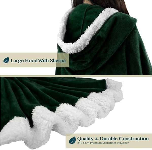 Cozy Super Soft Shawl Only Weighs 1 Pound Has 2 Pockets, Hood and Button Option to Make Sleeves - Emerald Green - Image 2