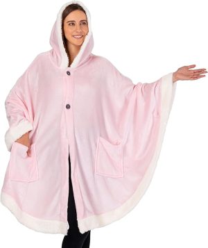 Cozy Super Soft Shawl Only Weighs 1 Pound Has 2 Pockets, Hood and Button Option to Make Sleeves - Light Pink