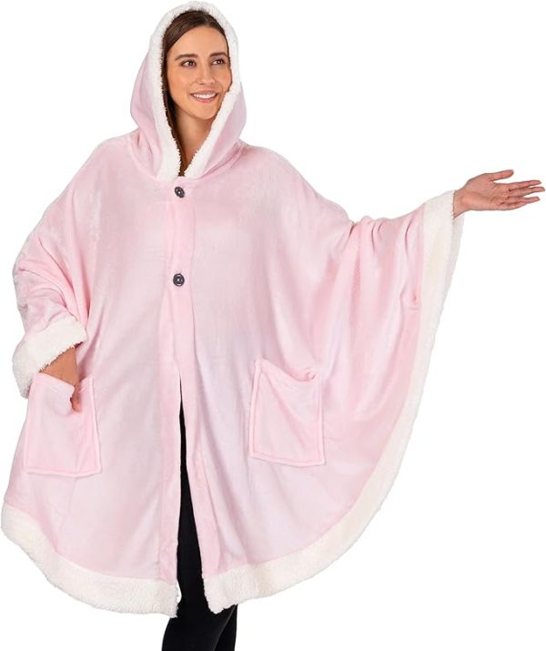 Cozy Super Soft Shawl Only Weighs 1 Pound Has 2 Pockets, Hood and Button Option to Make Sleeves - Light Pink
