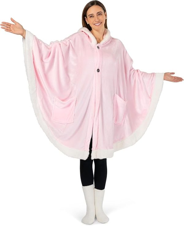 Cozy Super Soft Shawl Only Weighs 1 Pound Has 2 Pockets, Hood and Button Option to Make Sleeves - Light Pink - Image 6