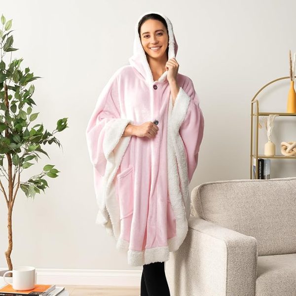 Cozy Super Soft Shawl Only Weighs 1 Pound Has 2 Pockets, Hood and Button Option to Make Sleeves - Light Pink - Image 5
