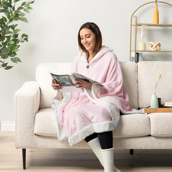 Cozy Super Soft Shawl Only Weighs 1 Pound Has 2 Pockets, Hood and Button Option to Make Sleeves - Light Pink - Image 3
