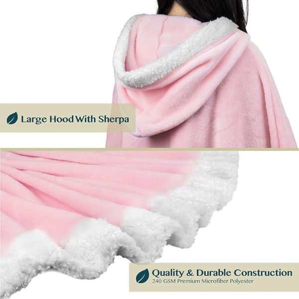 Cozy Super Soft Shawl Only Weighs 1 Pound Has 2 Pockets, Hood and Button Option to Make Sleeves - Light Pink - Image 2