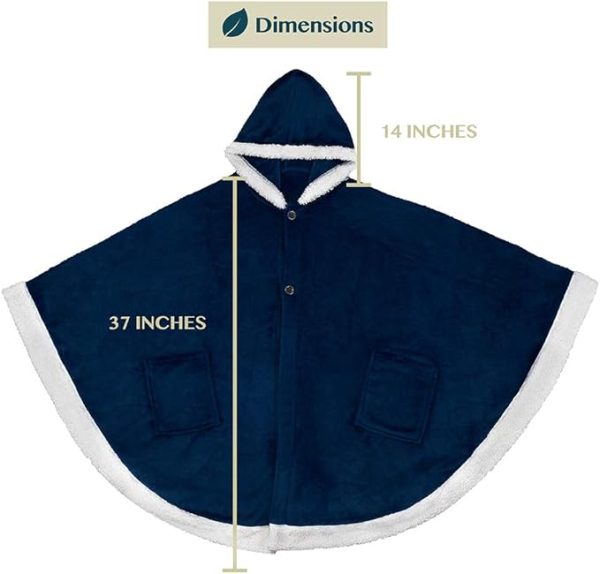 Cozy Super Soft Shawl Only Weighs 1 Pound Has 2 Pockets, Hood and Button Option to Make Sleeves - Navy Blue - Image 4