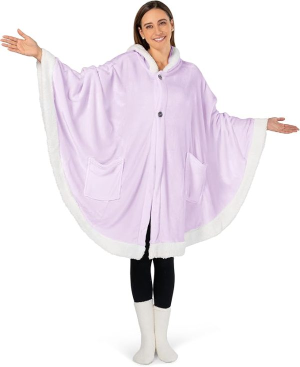 Cozy Super Soft Shawl Only Weighs 1 Pound Has 2 Pockets, Hood and Button Option to Make Sleeves - Lavender Purple - Image 6