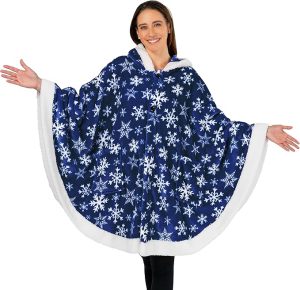 Cozy Super Soft Shawl Only Weighs 1 Pound Has 2 Pockets, Hood and Button Option to Make Sleeves - Snowflake Blue