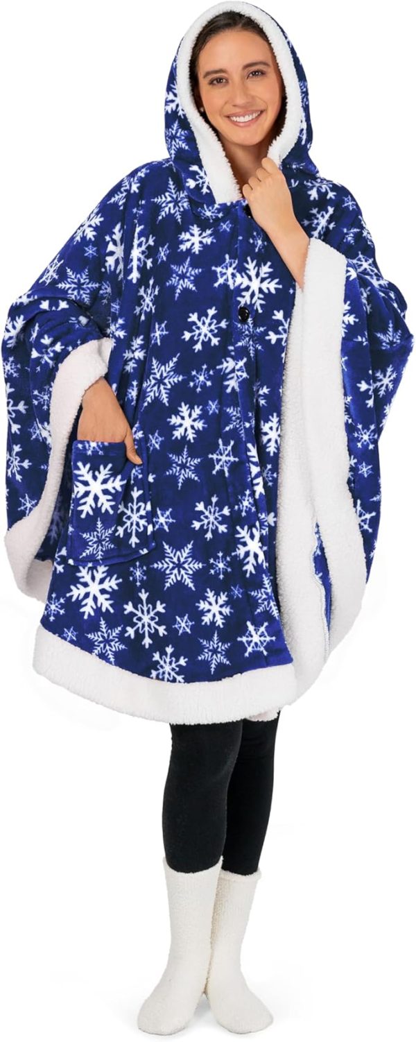 Cozy Super Soft Shawl Only Weighs 1 Pound Has 2 Pockets, Hood and Button Option to Make Sleeves - Snowflake Blue - Image 6