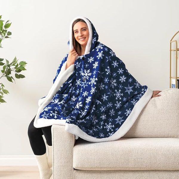 Cozy Super Soft Shawl Only Weighs 1 Pound Has 2 Pockets, Hood and Button Option to Make Sleeves - Snowflake Blue - Image 5