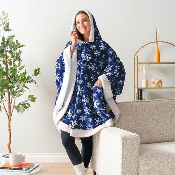 Cozy Super Soft Shawl Only Weighs 1 Pound Has 2 Pockets, Hood and Button Option to Make Sleeves - Snowflake Blue - Image 3