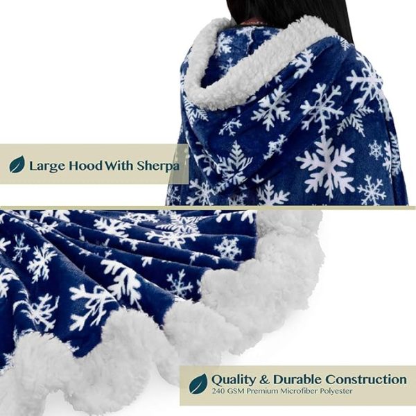 Cozy Super Soft Shawl Only Weighs 1 Pound Has 2 Pockets, Hood and Button Option to Make Sleeves - Snowflake Blue - Image 2