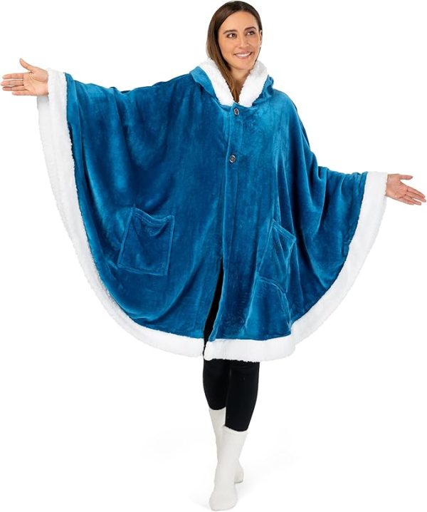 Cozy Super Soft Shawl Only Weighs 1 Pound Has 2 Pockets, Hood and Button Option to Make Sleeves - Turquoise Sea Blue - Image 6