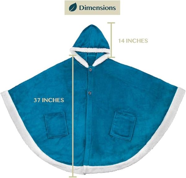 Cozy Super Soft Shawl Only Weighs 1 Pound Has 2 Pockets, Hood and Button Option to Make Sleeves - Turquoise Sea Blue - Image 4