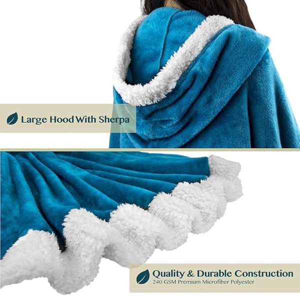 Cozy Super Soft Shawl Only Weighs 1 Pound Has 2 Pockets, Hood and Button Option to Make Sleeves - Turquoise Sea Blue - Image 2