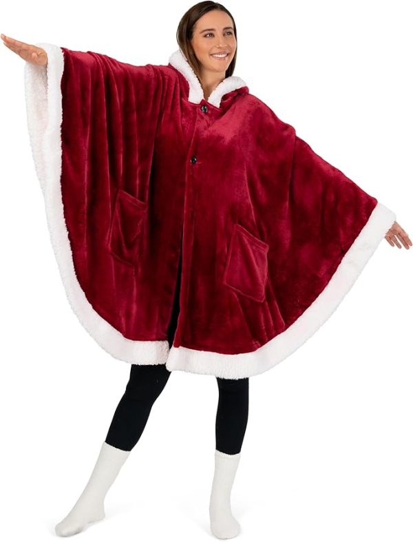 Cozy Super Soft Shawl Only Weighs 1 Pound Has 2 Pockets, Hood and Button Option to Make Sleeves - Wine Red - Image 6