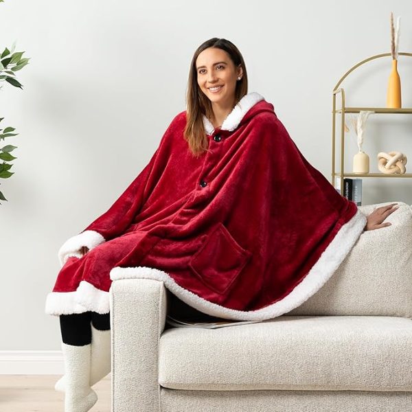 Cozy Super Soft Shawl Only Weighs 1 Pound Has 2 Pockets, Hood and Button Option to Make Sleeves - Wine Red - Image 3