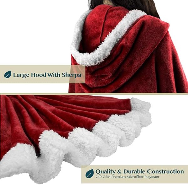Cozy Super Soft Shawl Only Weighs 1 Pound Has 2 Pockets, Hood and Button Option to Make Sleeves - Wine Red - Image 2