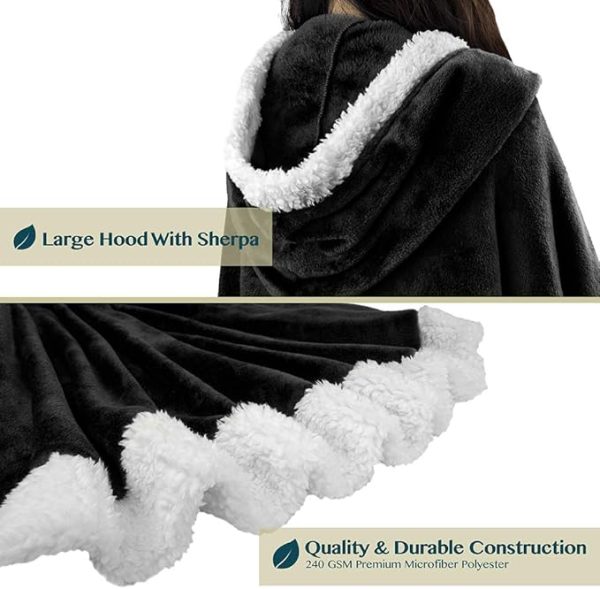 Cozy Super Soft Shawl Only Weighs 1 Pound Has 2 Pockets, Hood and Button Option to Make Sleeves - Black - Image 2