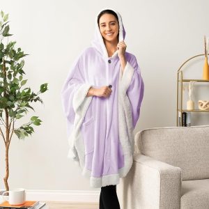 Cozy Super Soft Shawl Only Weighs 1 Pound Has 2 Pockets, Hood and Button Option to Make Sleeves - Lavender Purple